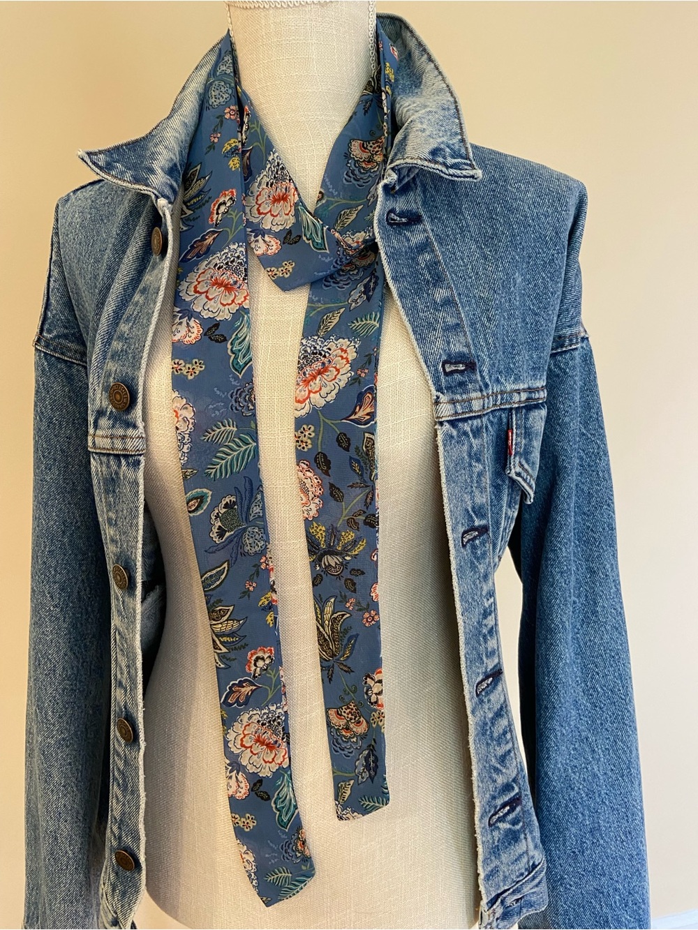 Silk Floral Blue Long Skinny Scarf Free People Virginia Pony Scarf Style